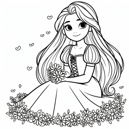 Rapunzel ôm hoa giữa vòng hoa