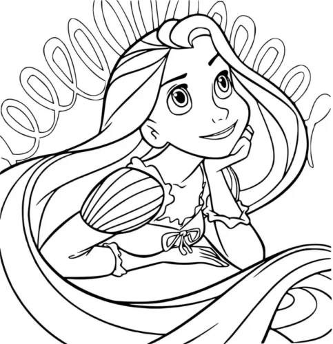 Rapunzel chống cằm giữa hoa văn