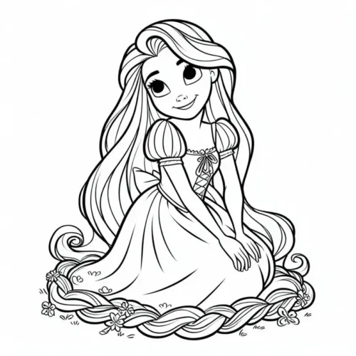 Rapunzel ngồi giữa tóc tết hoa