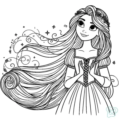 Rapunzel chắp tay, tóc bay lấp lánh