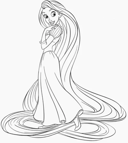 Rapunzel đứng, tóc dài chấm đất