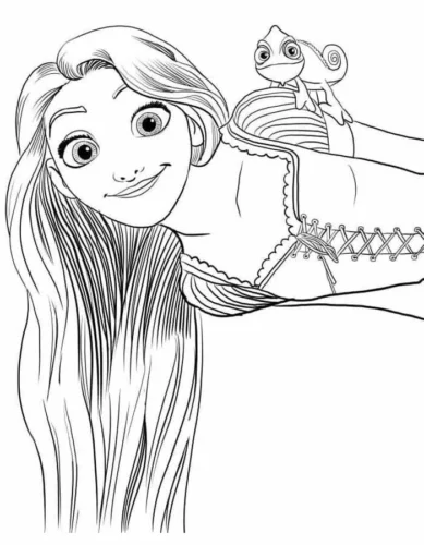 Rapunzel nhìn Pascal trên tường