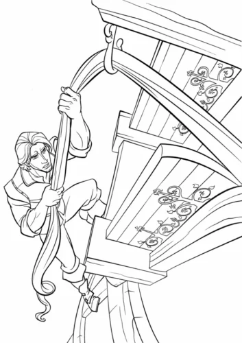 Rapunzel leo cầu thang trong tháp