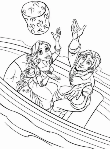 Rapunzel và Flynn trên thuyền
