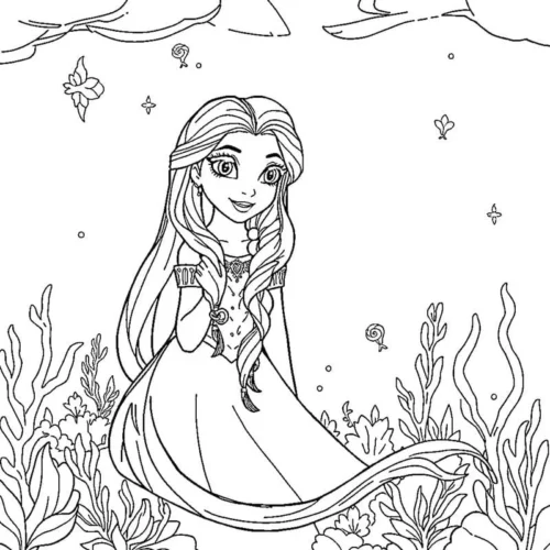 Rapunzel ngồi giữa đồng cỏ