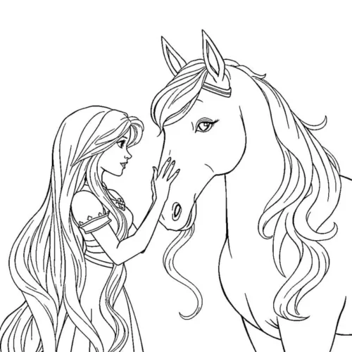 Rapunzel vuốt ve chú ngựa