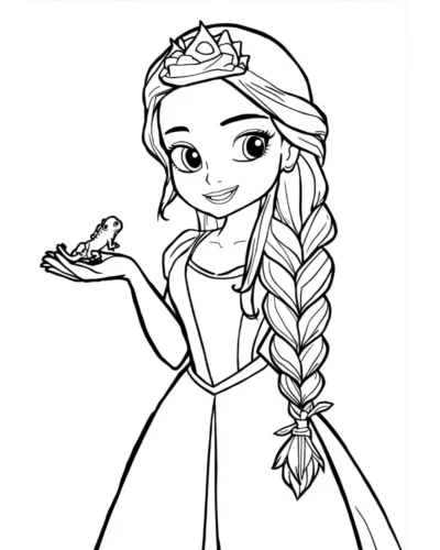 Tranh tô màu rapunzel tóc tết nâng tắc kè