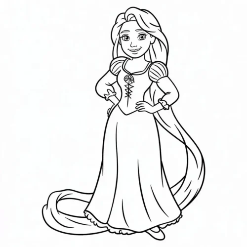 Mẫu tô màu rapunzel đứng chống hông