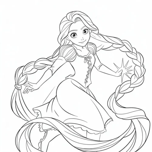 Tranh tô màu rapunzel xoay tóc tết thành vòng
