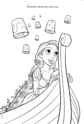 Mẫu tô màu rapunzel trên thuyền giữa đèn trời