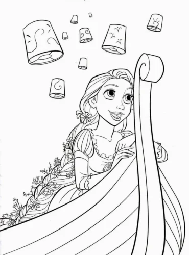 Tranh tô màu rapunzel ngồi thuyền ngắm đèn trời