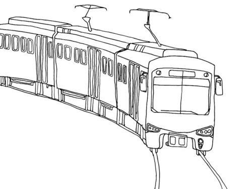 Tranh tô màu tàu điện hai toa