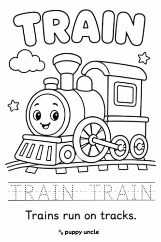 Hình tô màu tàu dưới chữ Train