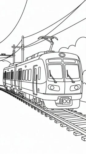 Hình tô màu tàu điện dưới dây điện