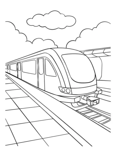 Tranh tô màu tàu điện ở sân ga