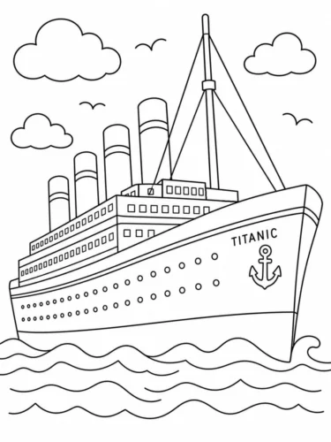 Mẫu tô màu tàu Titanic giữa mây