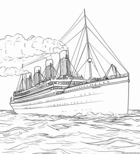 Tranh tô màu tàu Titanic giữa sóng, nét mảnh