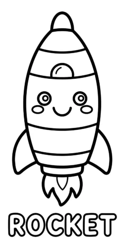 Tranh tô màu tên lửa mặt cười dưới chữ Rocket