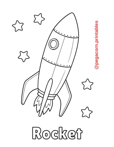 Tranh tô màu tên lửa dưới chữ Rocket giữa sao