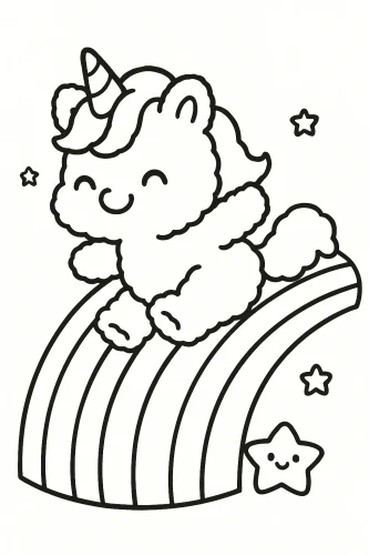 Hình tô màu kỳ lân trên cầu vồng, nét đậm