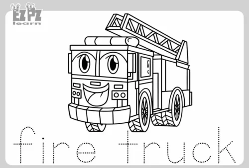 Xe cứu hoả mặt cười dưới chữ fire truck