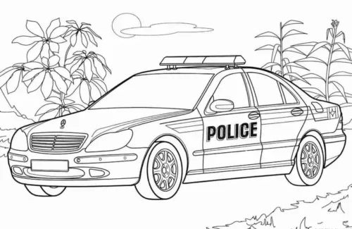 Xe cảnh sát giữa hàng cây