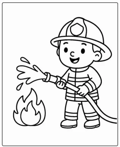 Lính cứu hoả nhí phun nước vào ngọn lửa