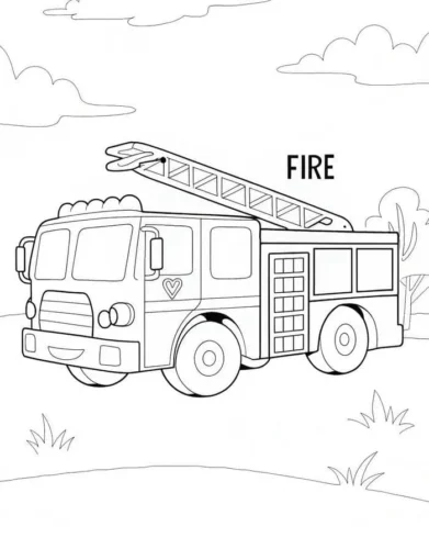 Mẫu tô màu xe cứu hoả dưới chữ Fire