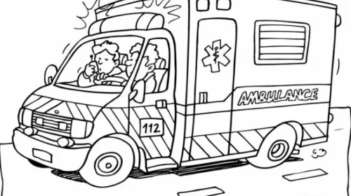 Hình tô màu xe cứu thương có chữ Ambulance