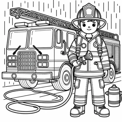Lính cứu hoả đứng cạnh xe