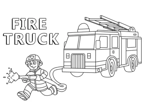 Lính cứu hoả nhí dưới chữ Fire Truck
