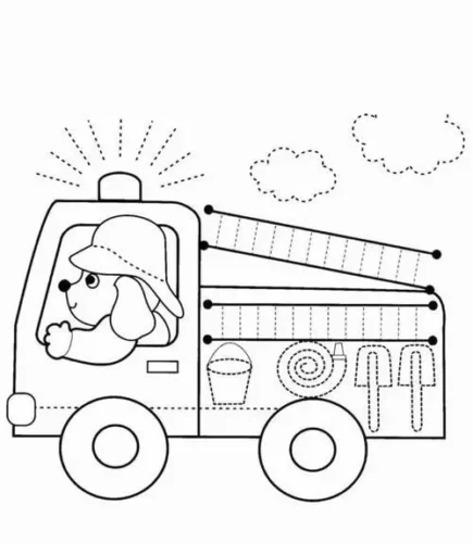 Mẫu tô màu xe cứu hoả chở chú chó