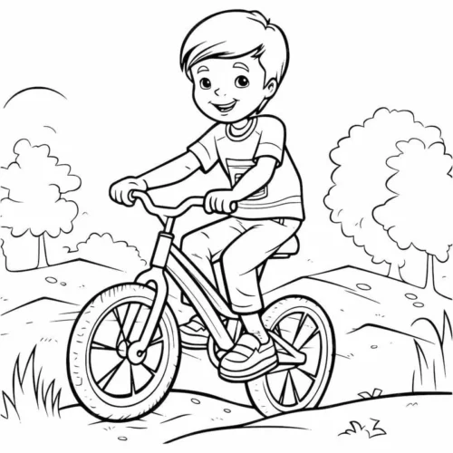 Hình tô màu cậu bé đạp xe trong công viên