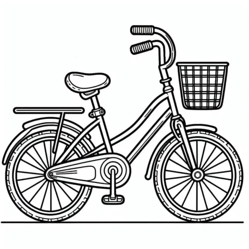 Tranh tô màu xe đạp có giỏ nét đậm