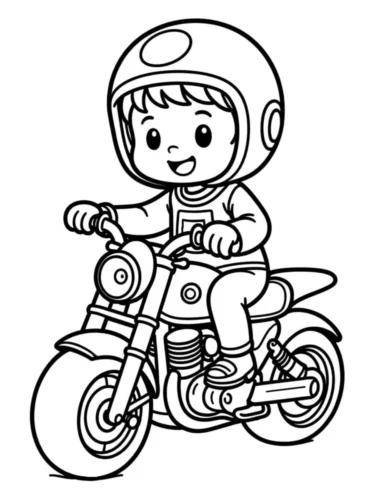 Mẫu tô màu bé đội mũ bảo hiểm ngồi xe máy
