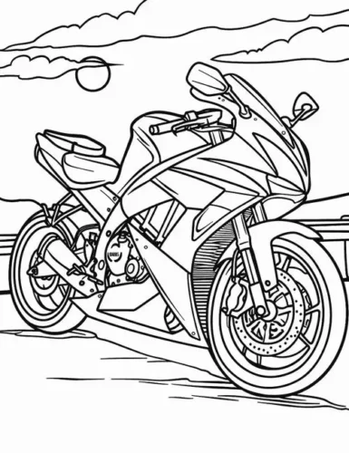 Tranh tô màu mô tô thể thao trên đường cao tốc