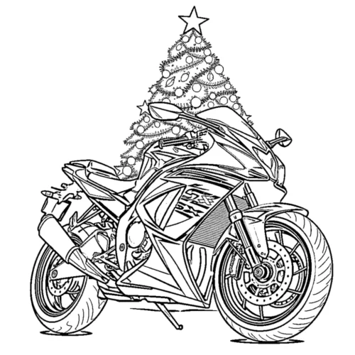 Mô tô trước cây thông Noel