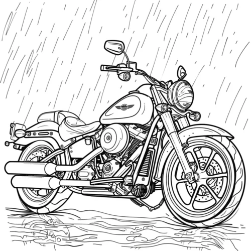 Tranh tô màu mô tô dưới mưa