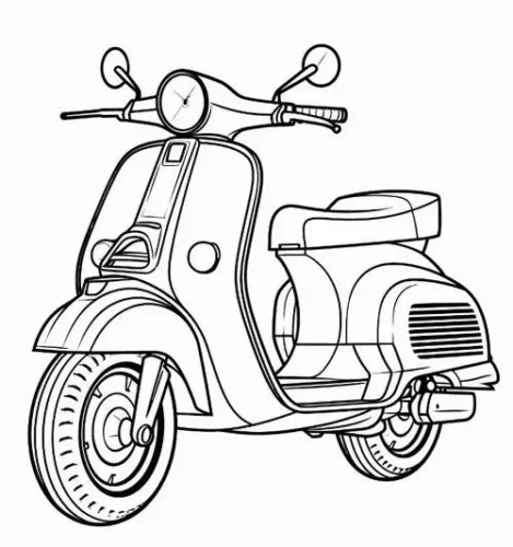 Tranh tô màu xe tay ga cổ nhìn chéo