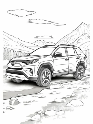 Hình tô màu xe SUV trên suối