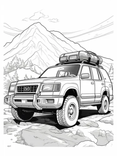 Mẫu tô màu xe SUV có giá nóc trên núi
