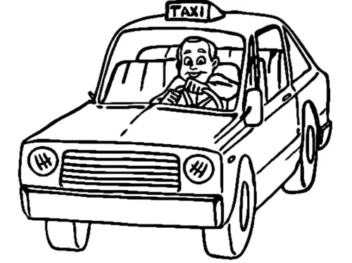 Tranh tô màu bác tài trong taxi cổ
