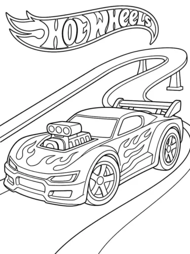 Tranh tô màu xe đua trên đường cong Hot Wheels