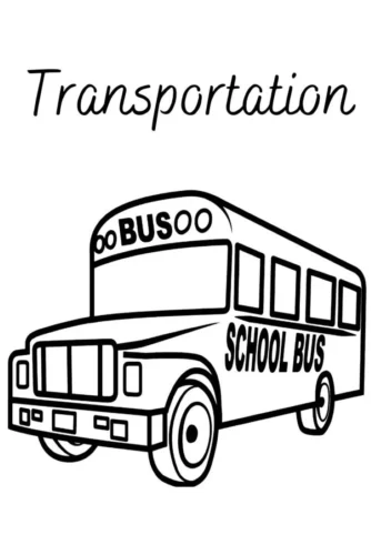 Xe buýt trường học dưới chữ Transportation
