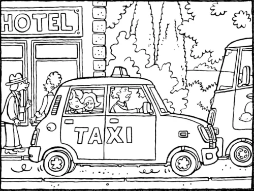 Taxi đỗ trước khách sạn