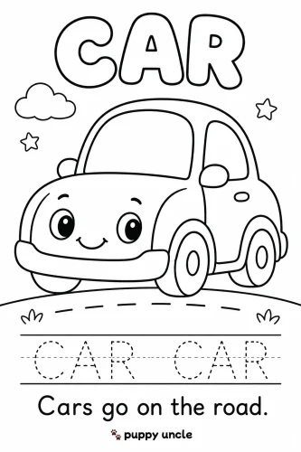 Mẫu tô màu ô tô mặt cười dưới chữ Car