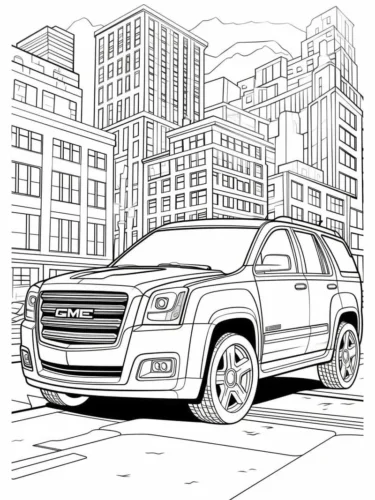 Hình tô màu xe SUV giữa phố
