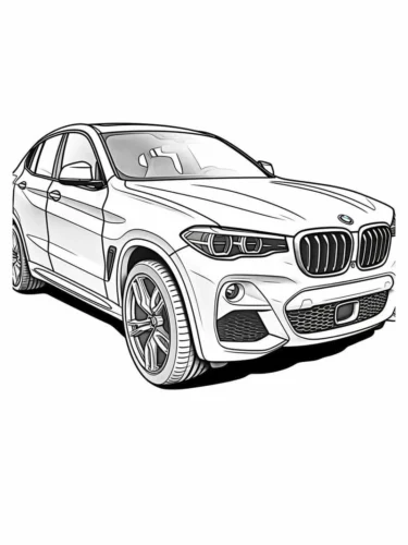Mẫu tô màu xe SUV nhìn chính diện, nét đậm