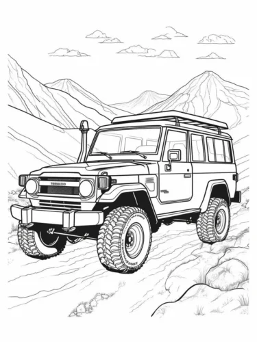 Mẫu tô màu xe jeep trên đường núi