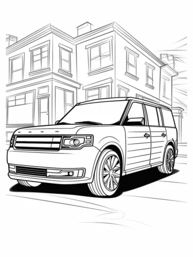 Hình tô màu xe SUV trước toà nhà